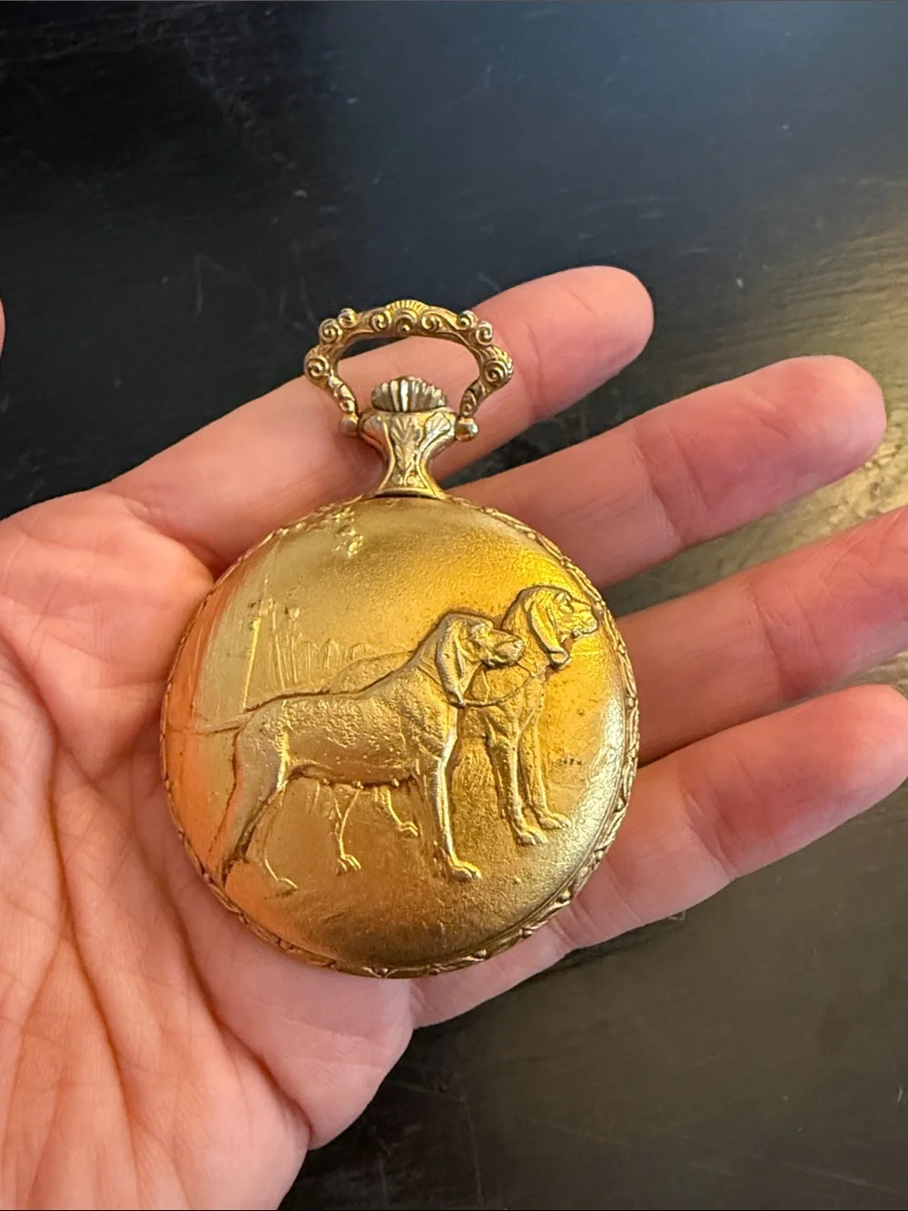 Vintage Dorset Gold Tone Wind Up Pocket Watch Hunting ascend Dog Deer